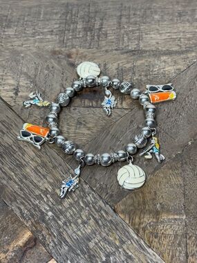 Silver Bead Volleyball position Charm Bracelet